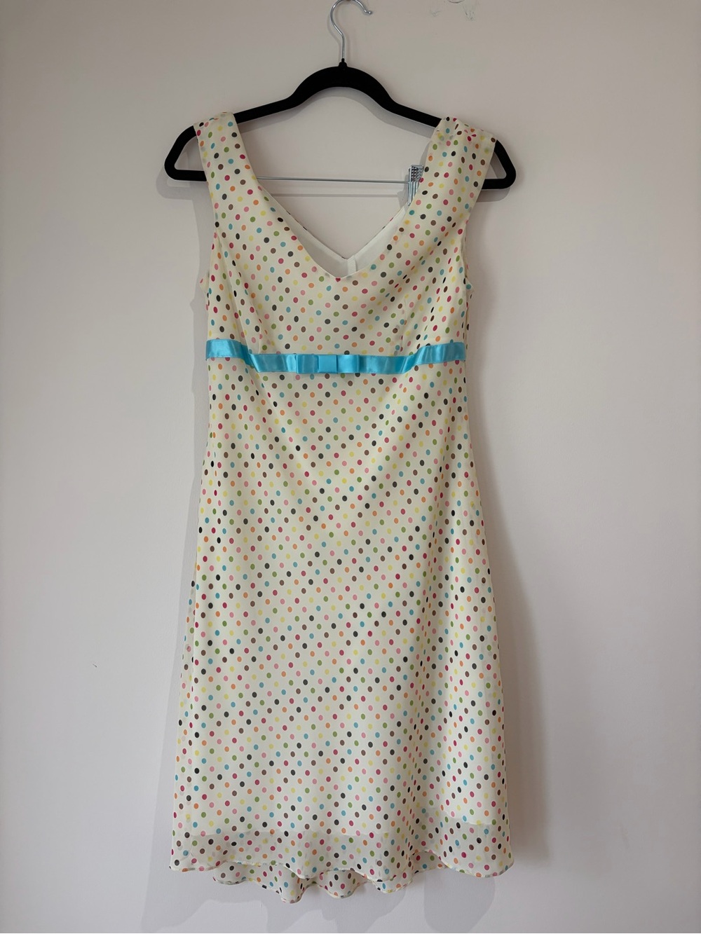 Alyn Paige Vintage Sleeveless Colorful Polka Dot Tea Cocktail dress with Ribbon
